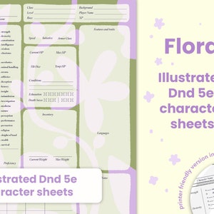 Flora Illustrated Dnd 5e character sheets | Digital download PDF