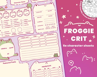Cute Frog D&D 5e Character Sheets | A4 Printable (PDF)