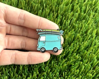 Surfboard on Top of a Retro Van Hard Enamel Pins - Cute Pin Badge / Hat Pin / Collar Pin / Funny Enamel Pin Set / Gift for Her Him