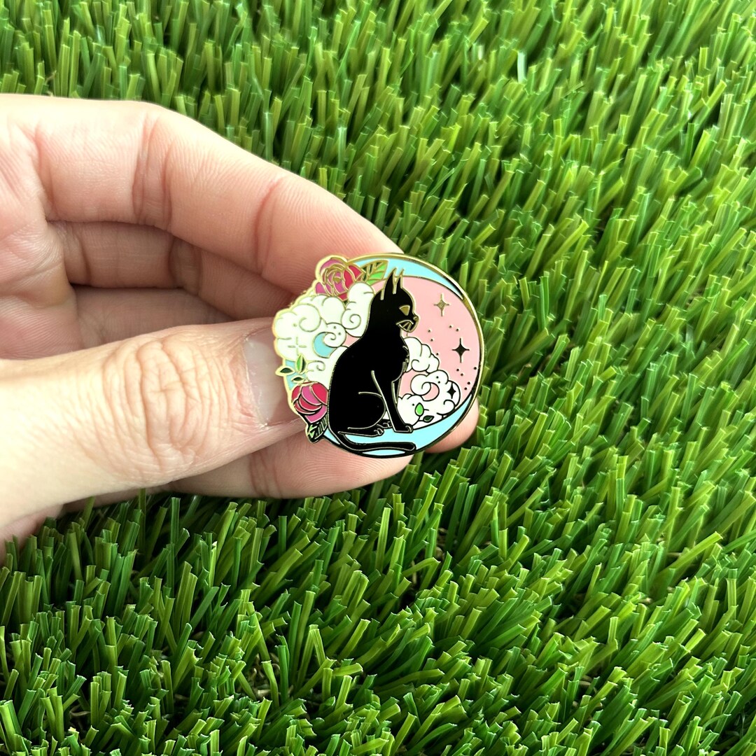 Magic Cat Pin Cloudy Mystical Cat Enamel Pin - Cosmic Moon Cute Pin Badge / Hat Pin ...
