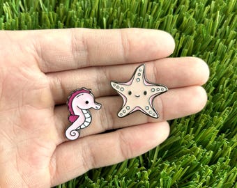 Pink Sea Creatures Enamel Pin - Starfish & Seahorse - Cute Pin Badge / Hat Pin / Collar Pin / Funny Enamel Pin Set / Gift for Her Him