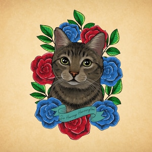 Custom Tattoo Style Pet Portrait, Digital drawing & illustration, Digital pet portrait, Portrait pet dog or cat custom painting