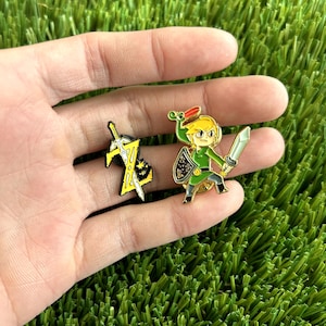 Zelda Link Enamel Pin - Logo & Zelda - Cute Pin Badge / Hat Pin / Collar Pin / Funny Enamel Pin Set / Gift for Her Him