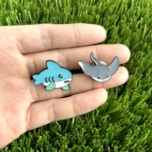 Sea Creatures Enamel Pin - Shark & Sting Ray - Cute Pin Badge / Hat Pin / Collar Pin / Funny Enamel Pin Set / Gift for Her Him