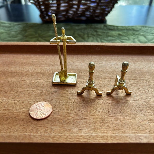 Vintage 1970s Dollhouse Miniature “Brass” Fireplace Tools. READ FULL Description CAREFULLY!