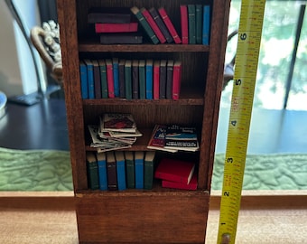 Vintage 1970s Dollhouse Miniature Bookcase with Handmade Books