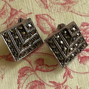 Vintage Vey Rare Silver Marcasite Art Deco Clip On Earrings c.1950s