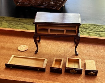 Vintage 1970s Dollhouse Miniature “Mahogany” Table. READ FULL Description CAREFULLY!