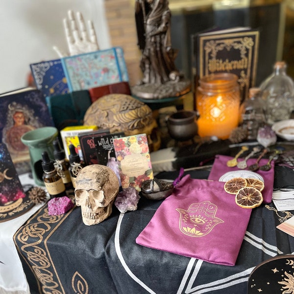 Boîte mystère sorcière XL - Grande pochette sorcière - cristaux surprise, tarot, livres, herbes, décoration murale sorcière - kit de sorcellerie - fournitures Wicca - cadeaux Witchy