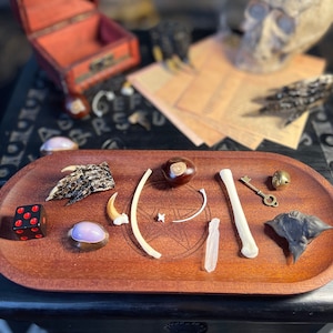 Bone Throwing Set w/ Wooden Storage Box, Information Cards+Rabbit Fur Casting Mat-Bone Reading Set-Hoodoo-Divination Set-Witchy Curiosities