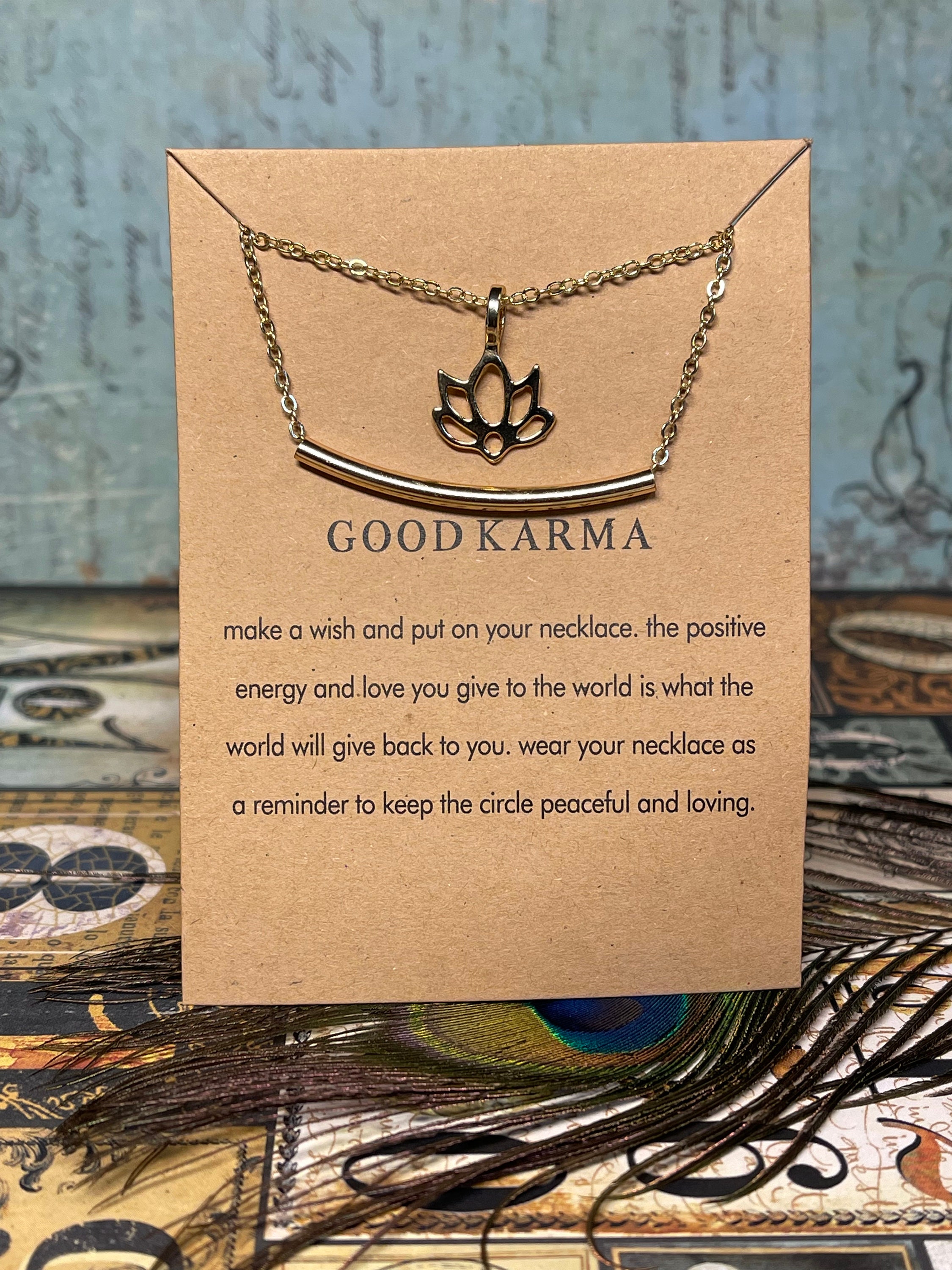 Good Karma Necklacelotus Flowerwomens Jewelrydouble Chain Etsy