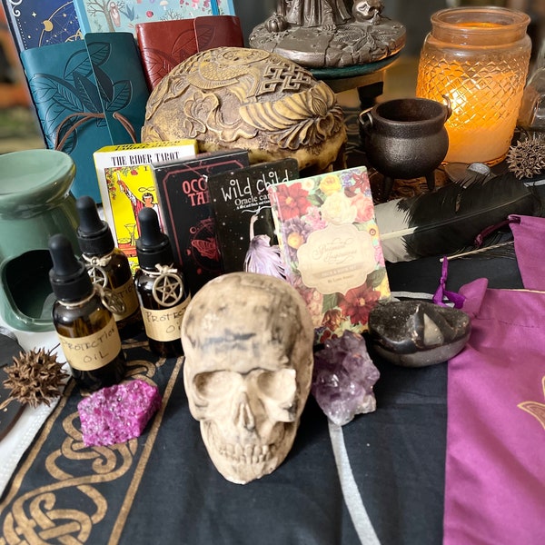 Boîte mystère sorcière grand sac à main sorcière-cristaux surprise, tarot, livres, herbes, décoration murale sorcière-kit de sorcellerie-fournitures Wicca-cadeaux de sorcellerie