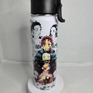 22oz Metal Anime-Inspired Sibling Duo Water Bottle Tumbler – Flip-Up Lid & Straw
