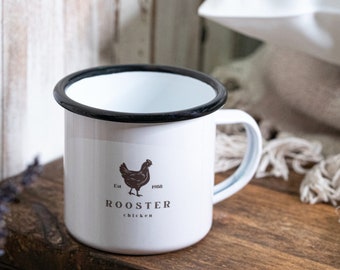 12oz Rooster Enamel Coffee Mug, Coffee Cup, Enamel Mug Gift, Farm Mug, Farmhouse decor, Farmhouse kitchen