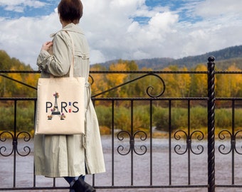 Paris Canvas Tote Bag, Canvas Bag, Paris Tote Bag, Gift for Her, Gift for Women, Birthday Gifts