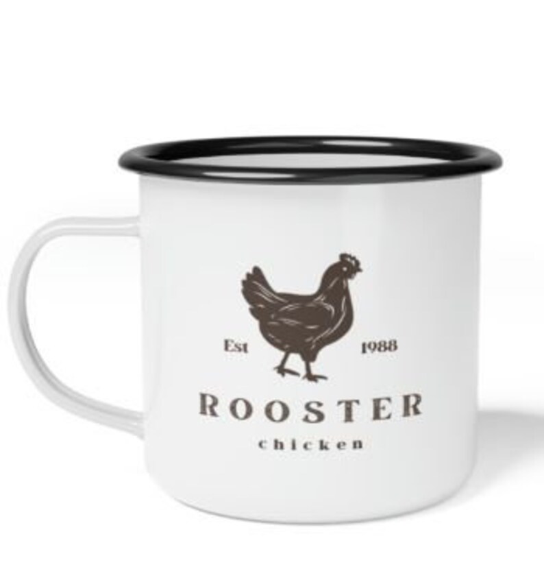 12oz Rooster Enamel Coffee Mug, Coffee Cup, Enamel Mug Gift, Farm Mug, Farmhouse decor, Farmhouse kitchen image 6
