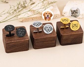 Personalization Pet Cufflinks, Memorial Dog Cufflinks, Engraved Cat Cufflinks, Custom Cuff Links Pet Portrait, Wedding Gift For Him