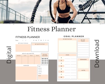 Digital Fitness Planner, Health & Wellness Tracker (Editable Canva Template)