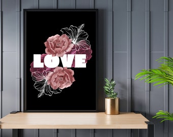 Lámina con la definición de amor en estampado floral / Decoración minimalista para el hogar (Descarga digital)