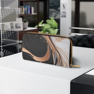 Rose Gold und Schwarz marmorierte Reißverschluss Brieftasche