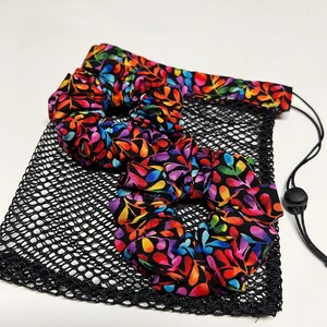 2 pack large scrunchies, free laundry bag, gift for women, hair accessories, Fall scrunchie, rainbow scrunchie, back to school, LGBTQ Pride