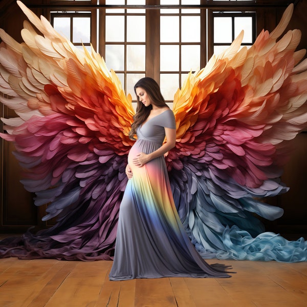 Rainbow Angel Wing Photoshoot Background, Rainbow Baby backdrop, Maternity Backdrop, Pride backdrop, Digital Download