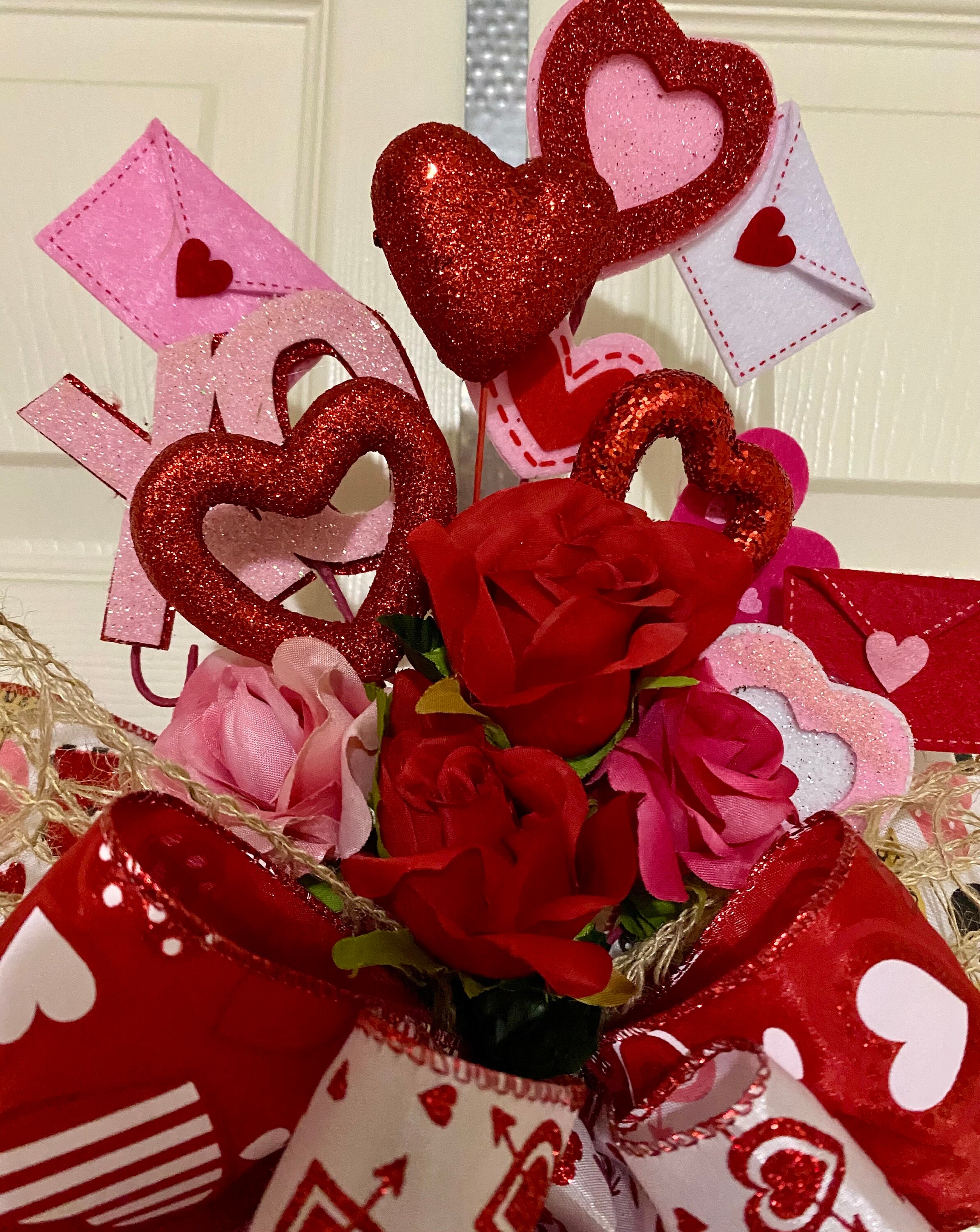 Lazo de 13” para el día de San Valentín para la puerta de entrada, lazo para corona de San Valentín, adorno para farol de San Valentín