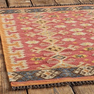 Handmade Navajo Kilim Rug, Aztec Rug, Accent Rug, Outdoor Rug/Indoor Rug, Living/Dinning Room 5X7 ft Indian Tribal Wool Jute Rug red Color