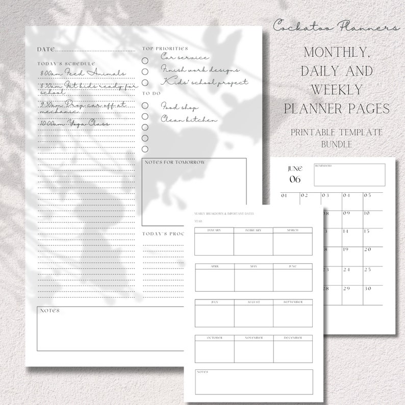 Monthly, Daily & Weekly Printable Planner Template Bundle Digital ...