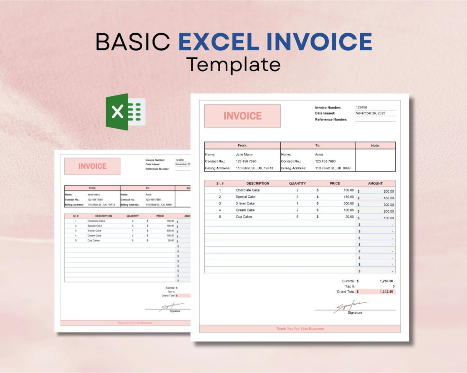 Editable Excel Invoice Template for Small Business Spreadsheet, Custom ...
