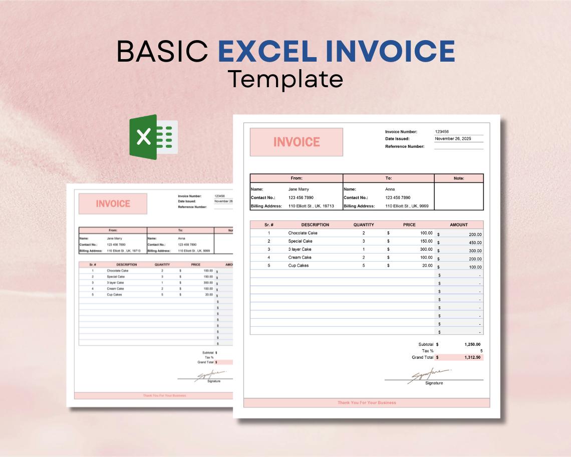 Editable Excel Invoice Template for Small Business Spreadsheet, Custom ...