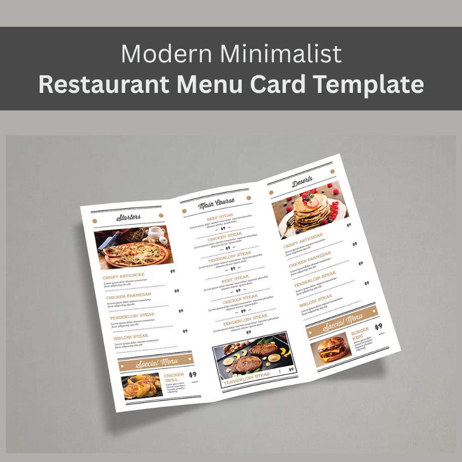 Trifold Minimalist Menu Card Design - Restaurant Menu Card Template ...