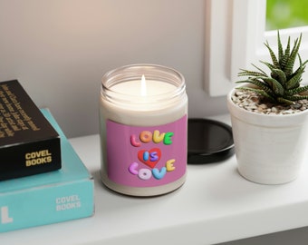 Love is Love Gay Pride Themed Scented Soy Candle, 9oz, Candle comes in 5 aromas.