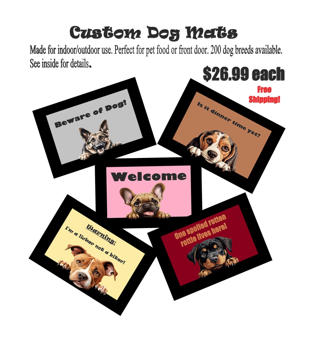 Custom Dog Food Mat, Pet Food Mat, Dog Front Door Mat, Door Mat, Custom