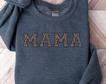 Mom Sweatshirt, Leopard Print Mom Sweatshirt, Personalized Gift for New Mom, Mama Sweatshirt for Mother's Day