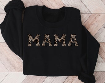 Mom Sweatshirt, Leopard Print Mom Sweatshirt, Personalized Gift for New Mom, Mama Sweatshirt for Mother's Day