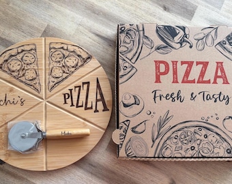 Tagliere per pizza personalizzato con incisione e taglia pizza – regalo per amanti della pizza, ideale per uomo, inaugurazione della casa, matrimonio, compleanno o per chi ama la pizza.