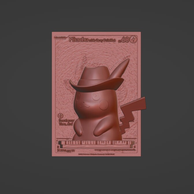 Pikachu With Grey Felt Hat - 3D / 4D Card - Custom 3D Printing