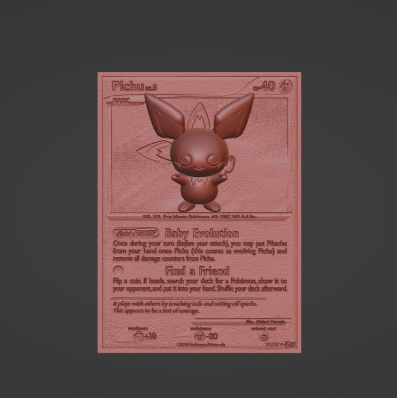 Pichu 3D / 4D Card Custom 3D Printing File Pokemon zdjęcie 2