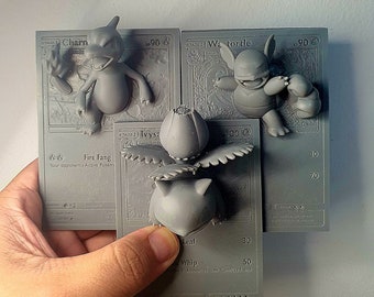 Bundle Gen 1 Starters Pack 02 - 3D / 4D Card - Custom 3D Printing File - Pokemon