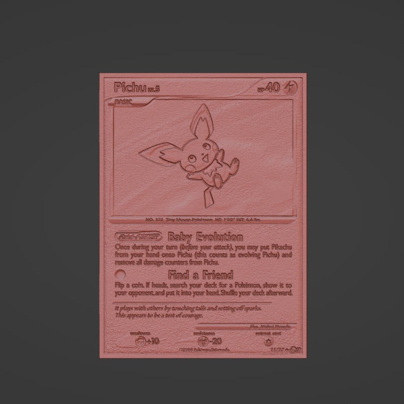 Pichu 3D / 4D Card Custom 3D Printing File Pokemon zdjęcie 3