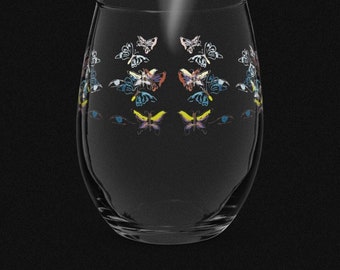 Artist drawing butterfly Stemless wine glass Ding