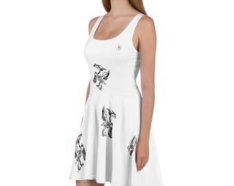 Giant Bird All-Over Print Skater Dress | Ancient Elegance Artist Design | Unique Sleeveless Synthetic Graphic Party Dress
