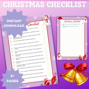 Lista de verificación navideña / Lista de deseos navideños / Plantilla editable / Descarga instantánea