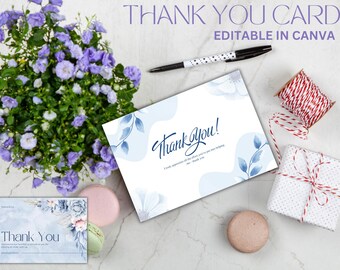Editable Floral Thank You Card | Thank You Floral Card - Printable Instant Download | Pastel Card | Editable Template