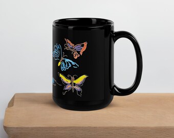 butterfly big eye Black Glossy Mug
