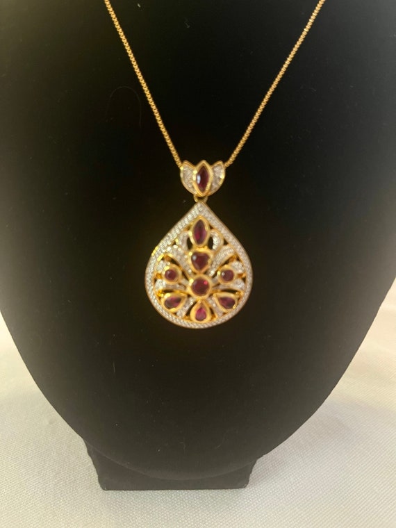 Rare Vintage Pendant Necklace with Rubies! - image 1