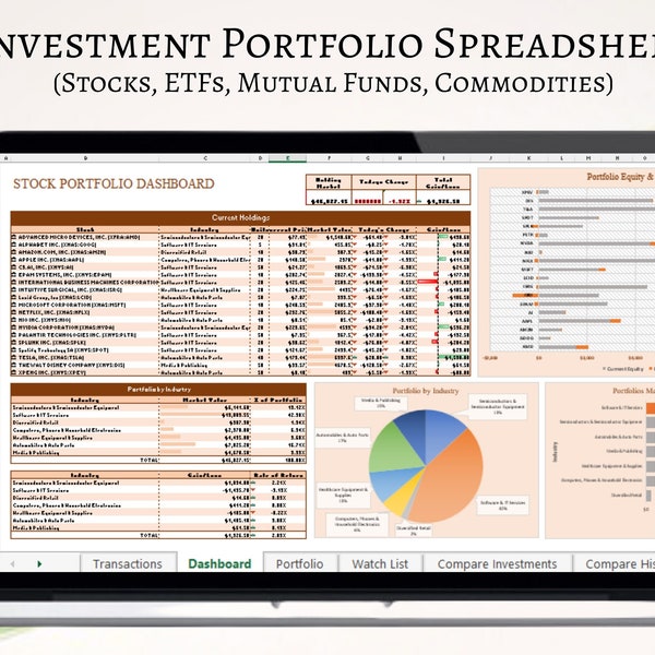 Investment Portfolio/Analysis Excel Spreadsheet (Stocks, ETFs, Mutual Funds, Commodities)
