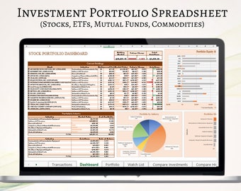 Cartera de inversiones/Hoja de cálculo de Excel de análisis (acciones, ETF, fondos mutuos, materias primas)