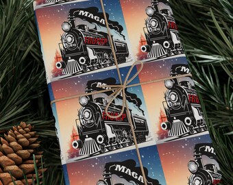 Trump Train Gift Wrapping Paper: Patriotic MAGA Christmas Gift Wrap